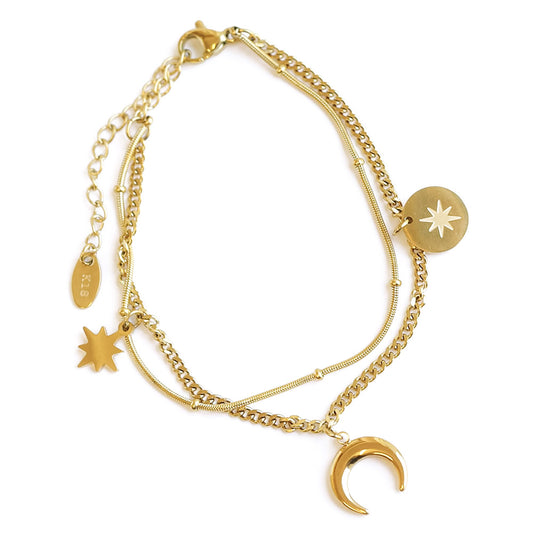 PULSERA ACERO LUNA GOLD